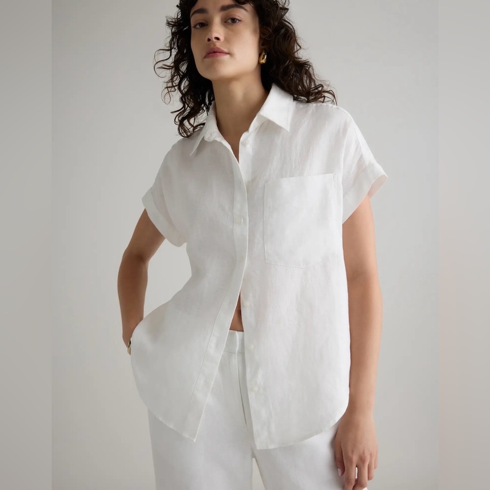EUC Quince White Short-Sleeve Button-Down Shirt XL